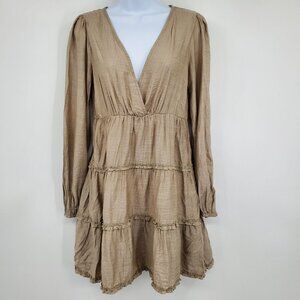 Wishlist Apparel Brown Long Sleeved Tiered Surplice‎ Neck Lagenlook Earthy Dress
